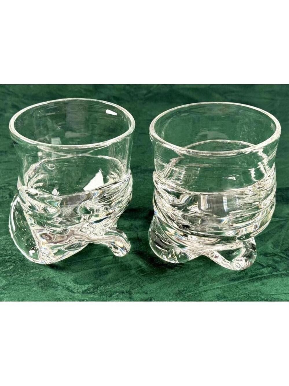 Guy Martin Signed 2000 Quebec Studio Art Glass Tumblers Hand Blown Clear Pair